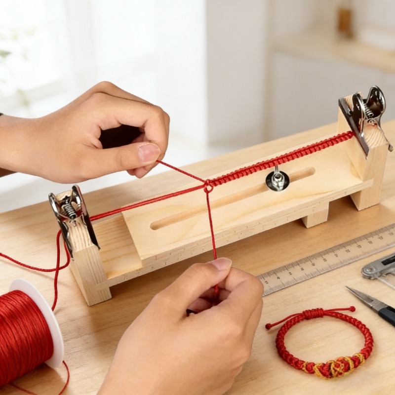 원목 팔찌 엮기 고정 도구 - 빨간색 끈 엮기용 조절  - Woodworking Plan 리뷰 및 가격