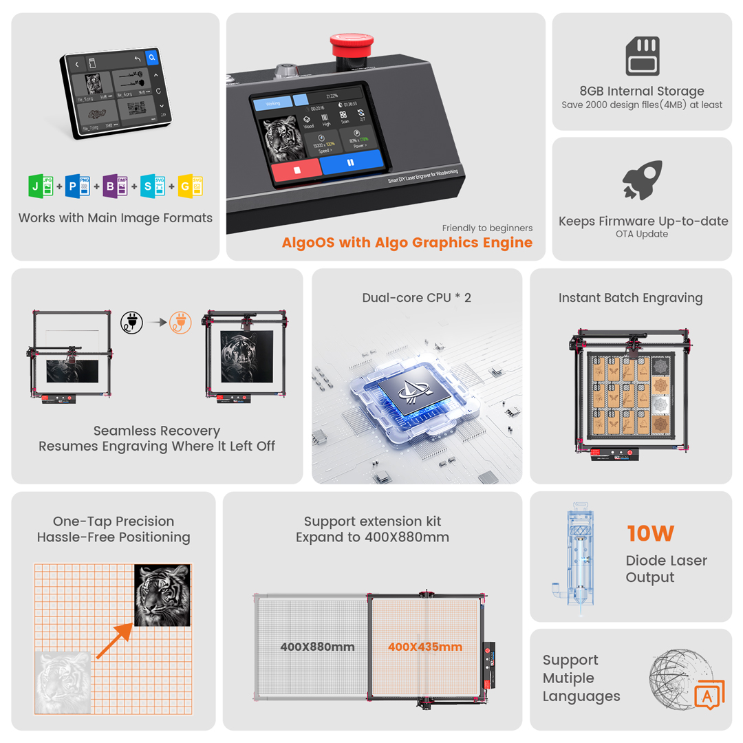 AlgoOS 제어 스마트 고출력 AlgoLaser DI - Woodworking Laser 리뷰 및 가격