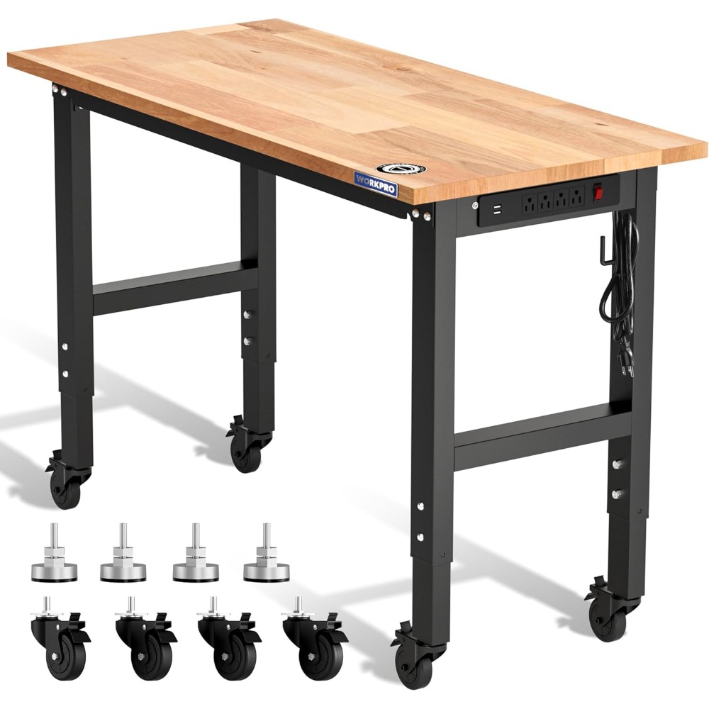 차고 작업대, 바퀴와 레벨링 풋이 있는 48X22 조절 - Woodworking Garage 리뷰 및 가격
