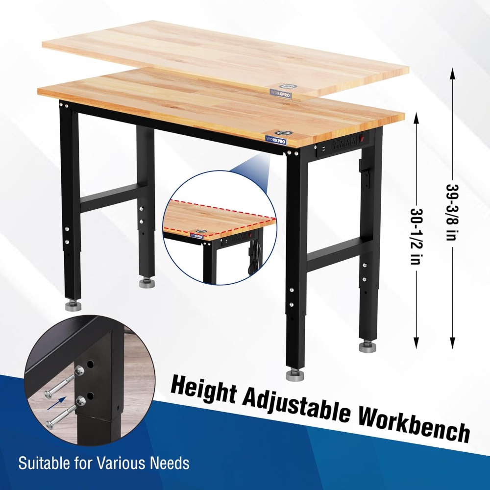 차고 작업대, 바퀴와 레벨링 풋이 있는 48X22 조절 - Woodworking Garage 리뷰 및 가격