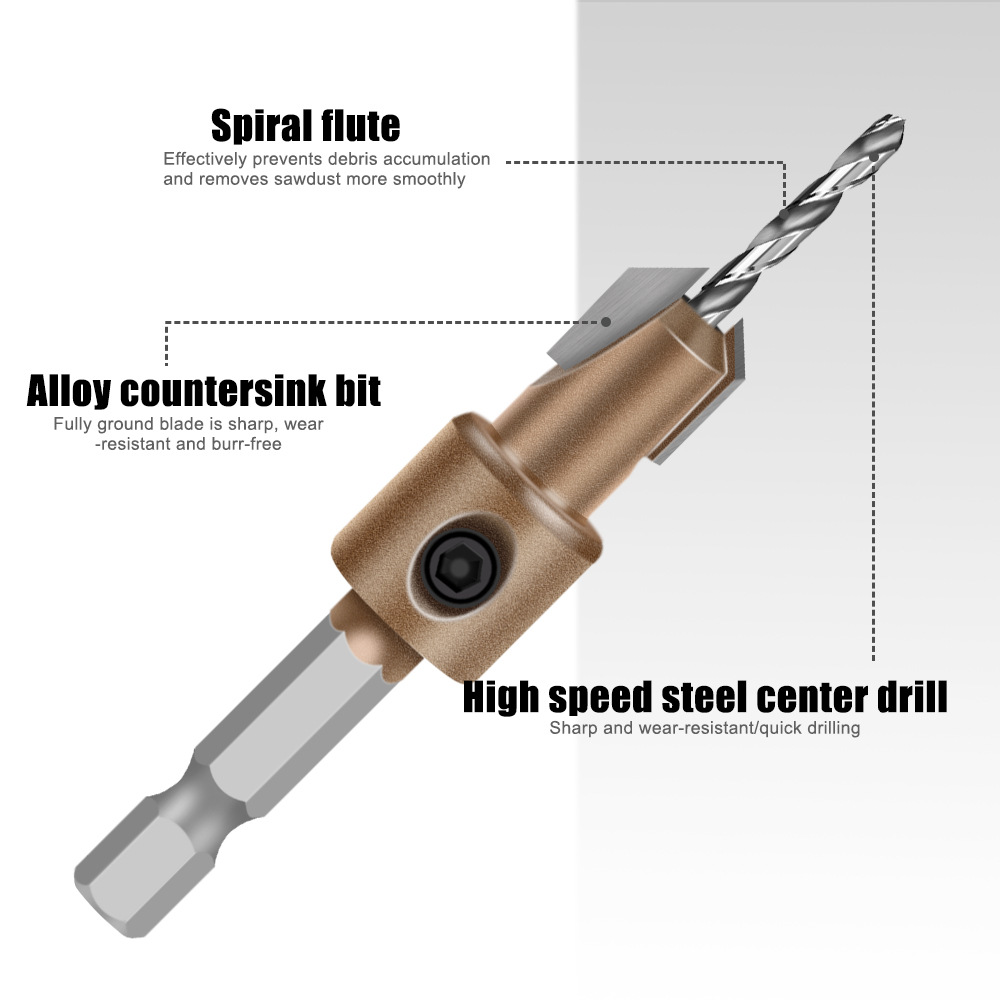 육각 샹크 목재 카운터싱크 드릴 비트 조절식 나사 카운 - Woodworking Drill Bits 리뷰 및 가격